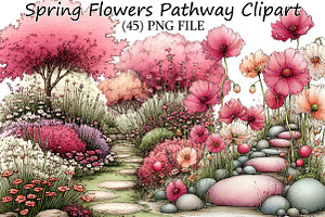 Spring Flowers Pathway Clipart, an Illustration by DreamPrint404