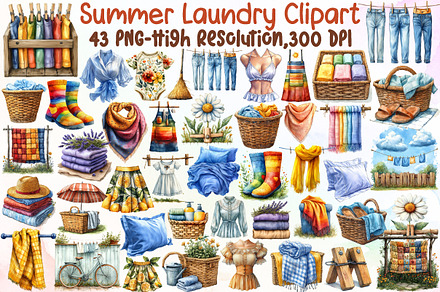 Summer Laundry Day Clipart, an Illustration by Sublimation Artist