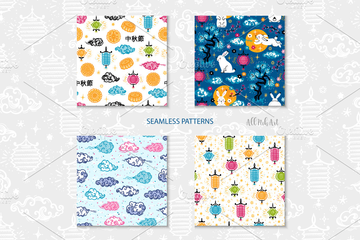 Chinese Mid Autumn Festival, a Pattern Graphic by AllNikArt (Photo 2 of 4)