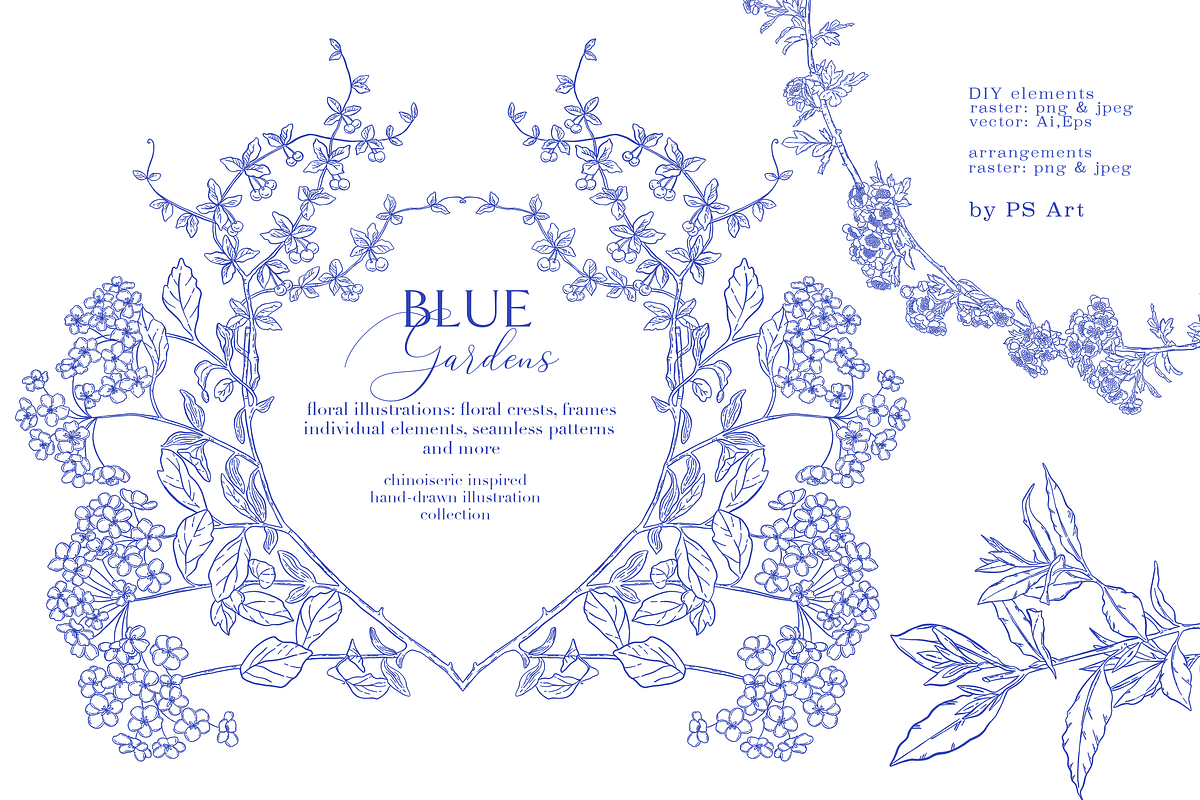 Blue Gardens Chinoiserie set, a Texture Illustration by Patishop Art (Photo 8 of 11)