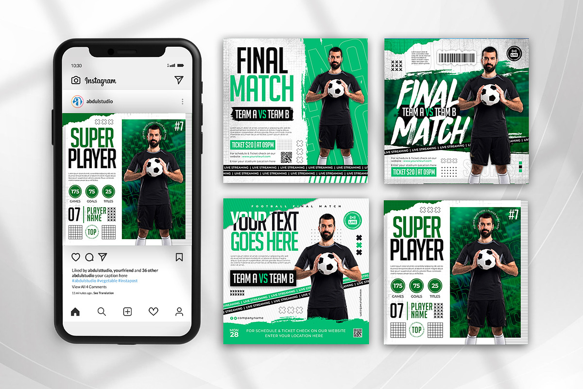 Football Sports Social Media Pack, a Social Media Template by Abdul Studio (Photo 2 of 5)
