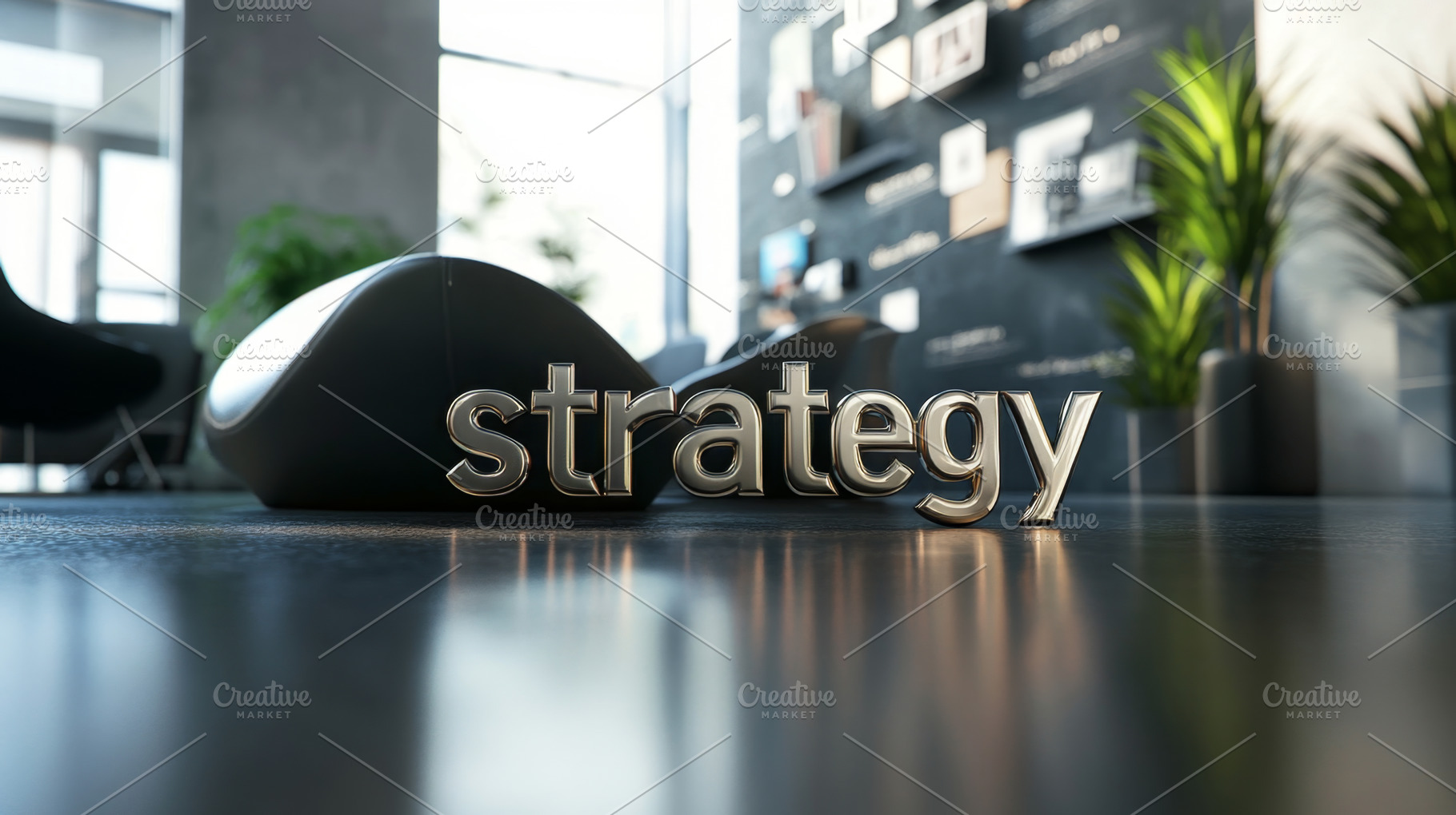 Gold Letters Spelling Strategy on Office Desk, an Abstract Photo by Natalia Klenova's Shop