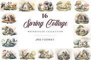 Spring Cottage Watercolor Collection, a Seasonal Illustration by OREJE (Thumbnail 1 of 17)