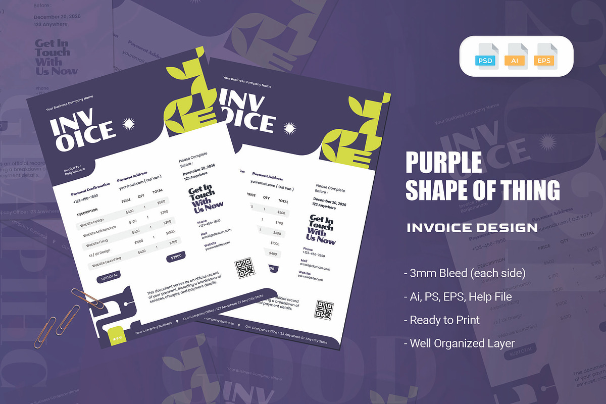 Purple Shape Of Thing - Invoice, a Stationery Template by AQR Studio (Photo 1 of 2)