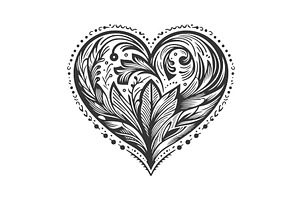 Floral Heart Design Vintage Sketch