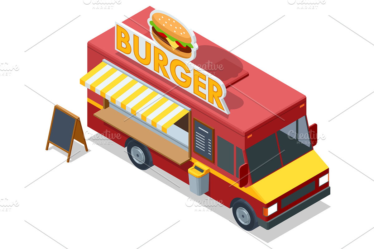 Isometric burger food truck with, a Food Illustration by Golden Sikorka