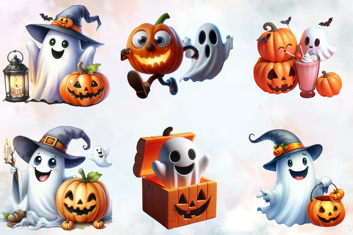 Cute Funny Ghost Pumpkin Halloween, an Illustration by SVGArt (Photo 6 of 8)