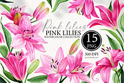 Watercolor Pink Lily Floral Elements, an Object Graphic by KarinkaBU (Thumbnail 1 of 6)