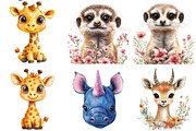 Cute Safari Animal Portraits Clipart, an Illustration by Watercolor design (Thumbnail 2 of 4)