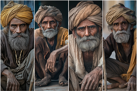 Indian old man with beard dark eyes