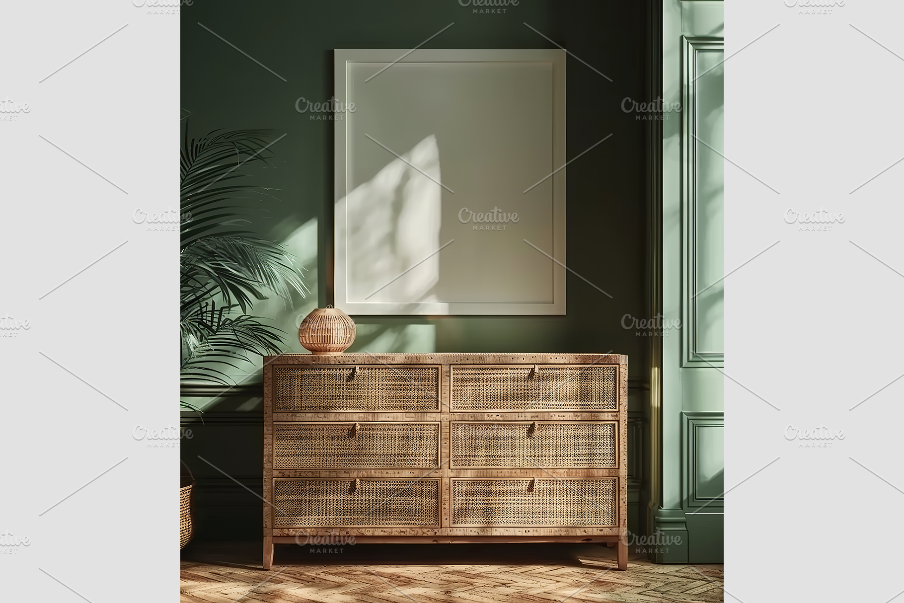 Frame Mockup in a Green Living Room, an Architecture Photo by GFXCity