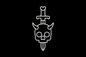 horned skull with sword logo, a Branding & Logo Template by devastd