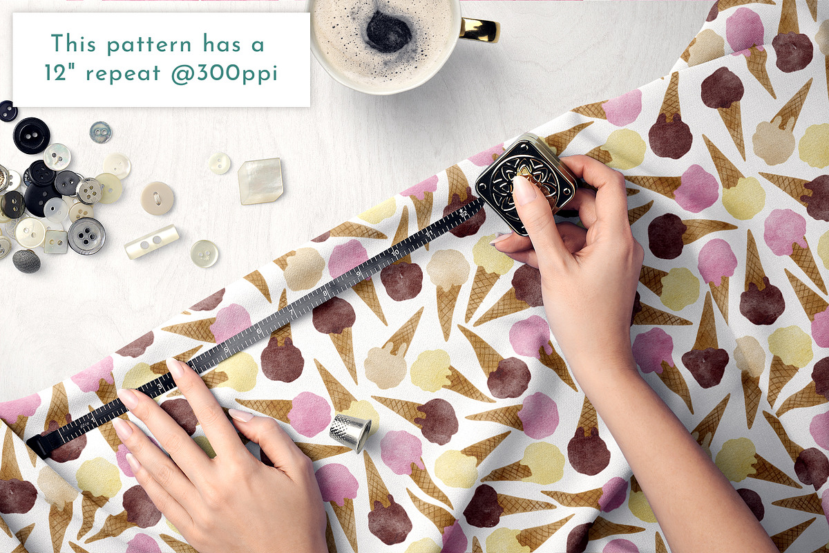 Watercolour Ice Cream Pattern, a Pattern Graphic by Rebecca Flaherty (Photo 2 of 3)