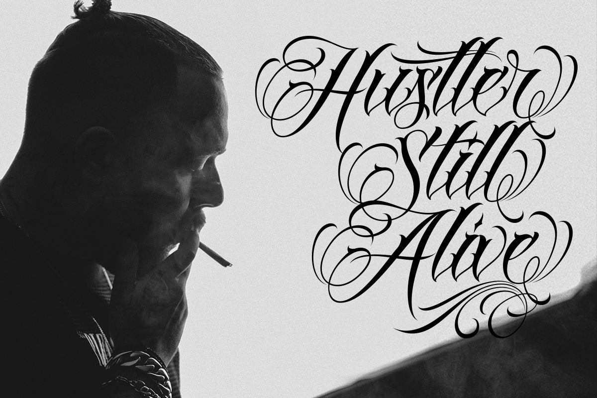 Hustler | Tattoo Style, a Script Font by Muntab_Art (Photo 3 of 8)