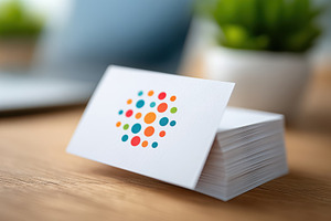 Colorful business card on wooden desk, a Business Photo by AlyaAnd