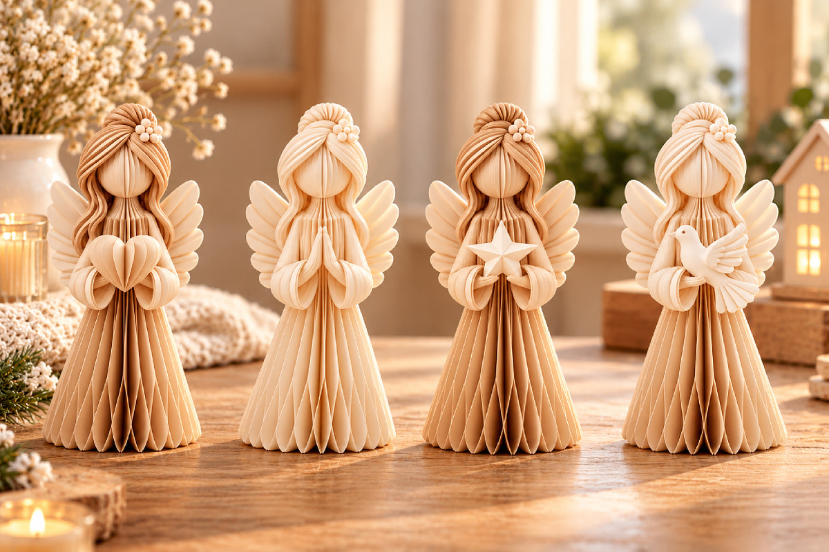 4 Elegant Angel Figurines STL, a Characters & Person 3D Model by Layerology (Photo 4 of 4)