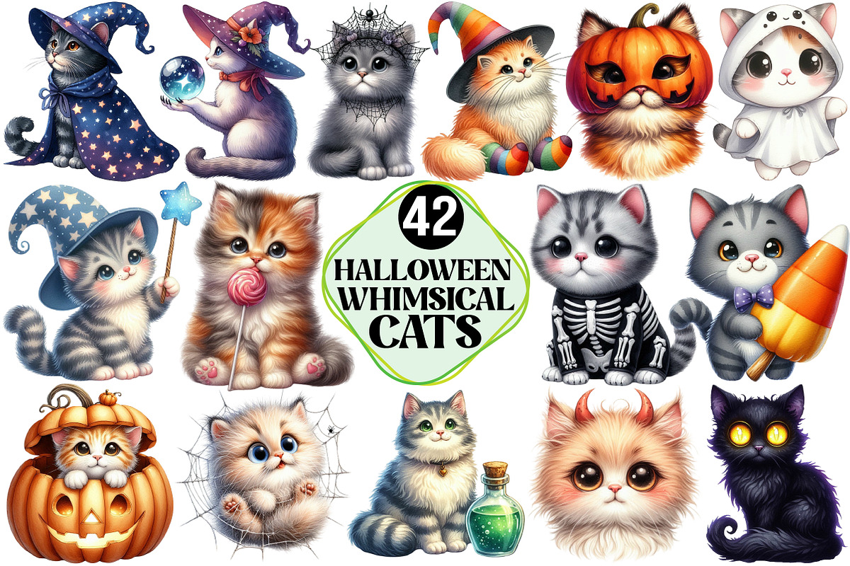 Whimsical Halloween Cat Clipart, an Illustration by Pixels.Craft (Photo 1 of 7)