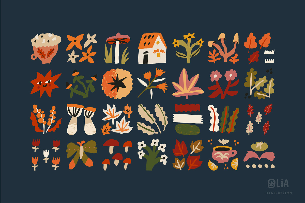 Autumn Blocks Fall Elements Clipart, a Seasonal Illustration by Olia (Photo 9 of 28)