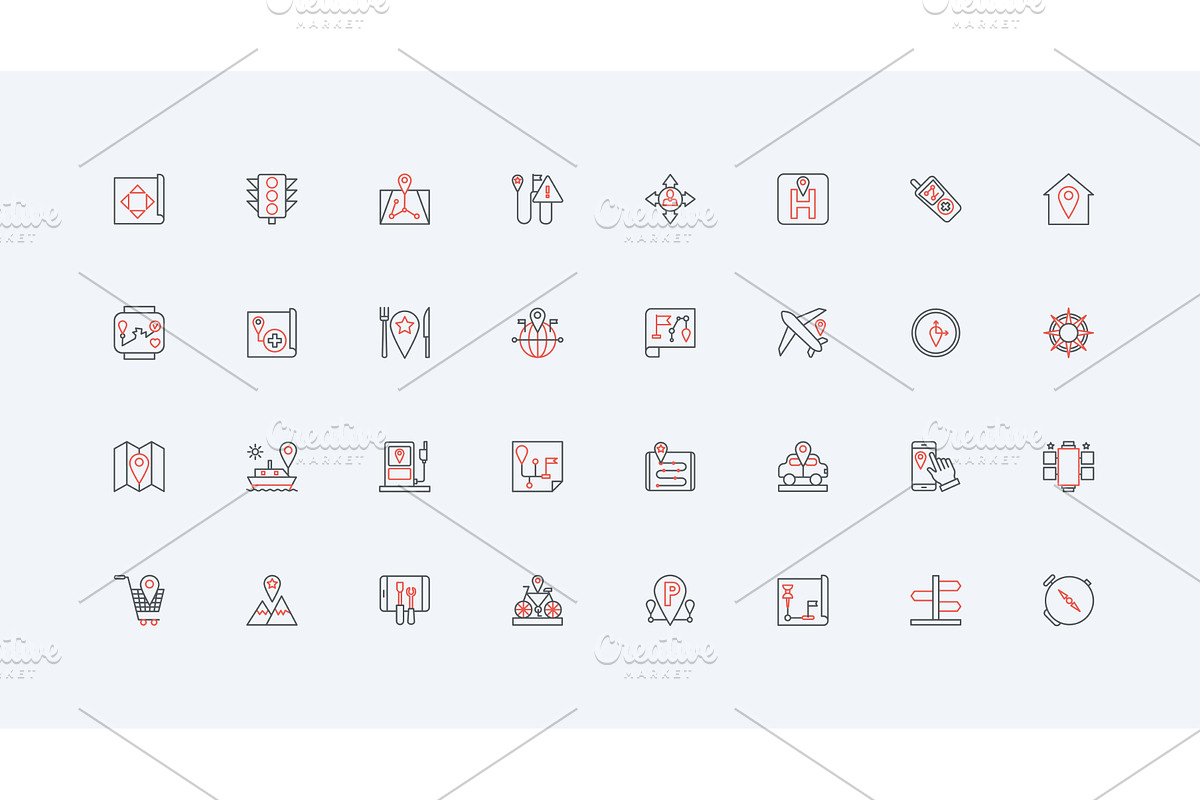 Gps navigation tracking line icons, an Object Illustration by Lemberg Vector