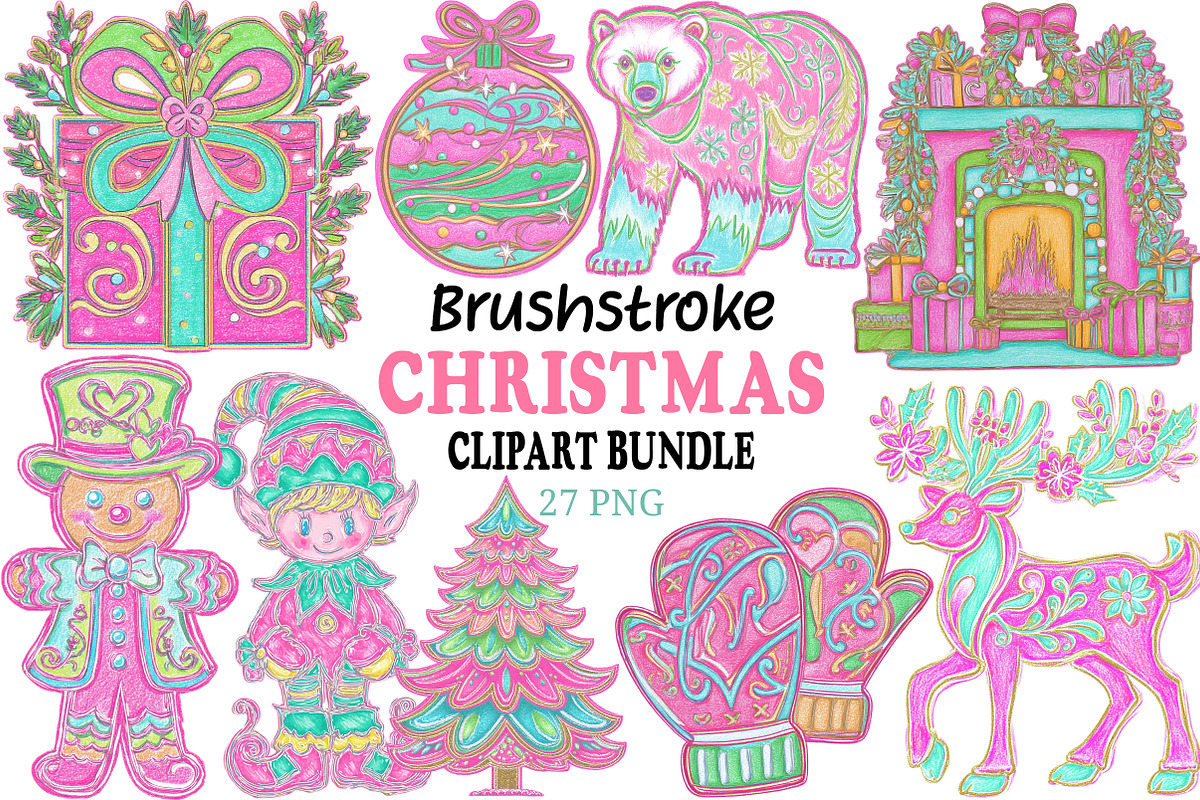 Brushstroke Christmas Clipart Bundle, an Illustration by Craft Nest (Photo 1 of 6)