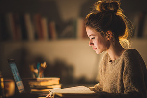 Studying late at night with focus, a Photo by Beautiful things