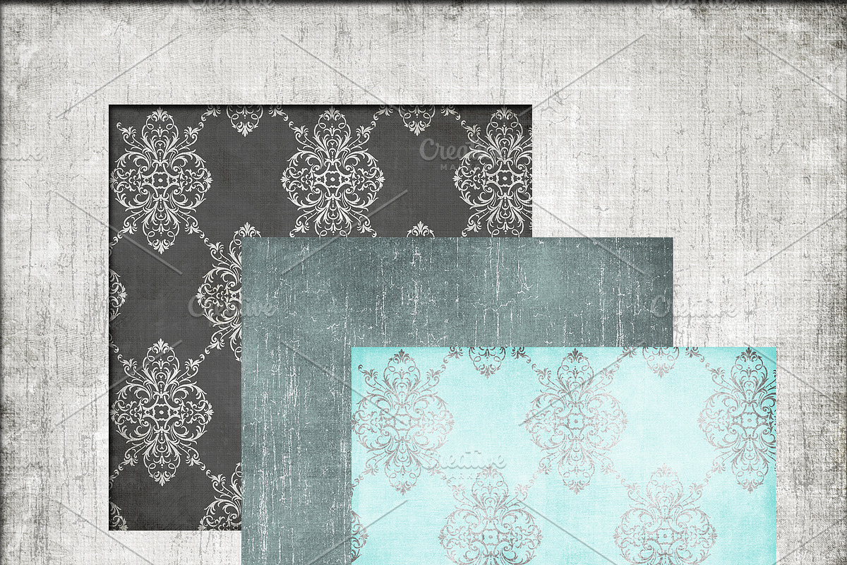 Teal & Gray Damask Backgrounds preview 3