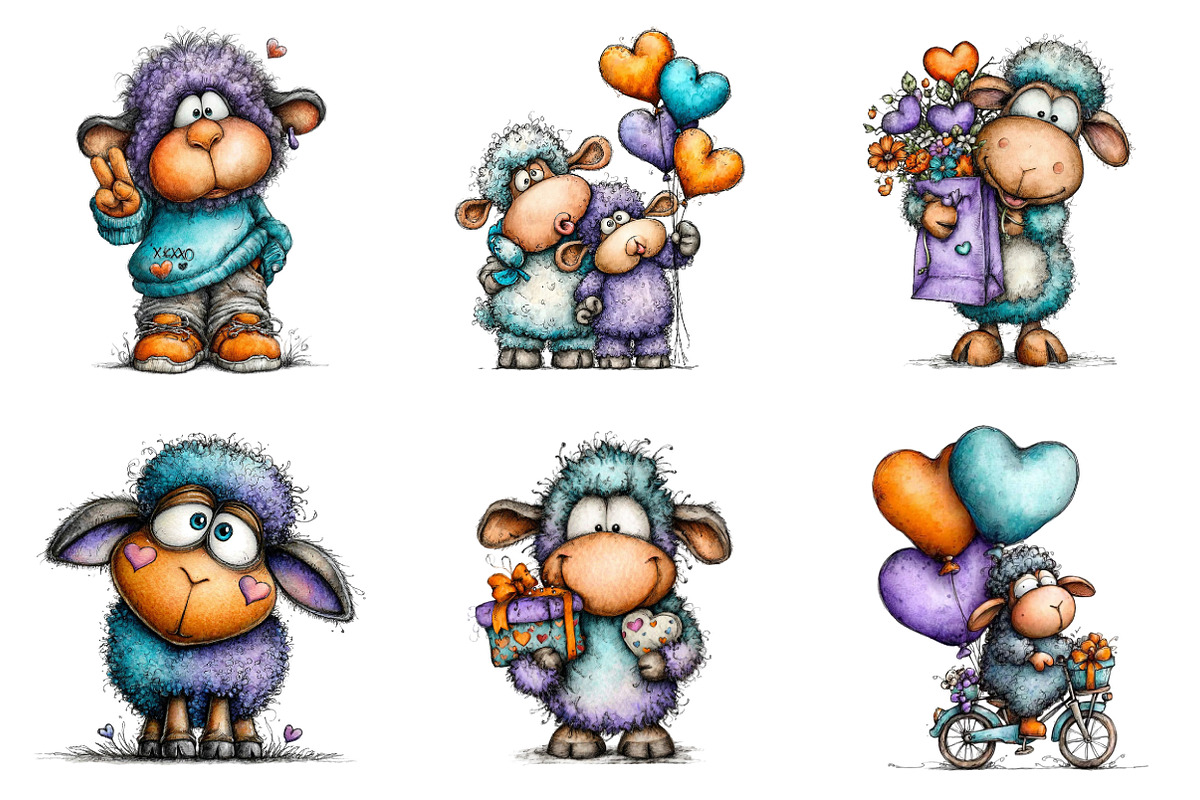 Funny Valentine Sheep Clipart, an Illustration by SinaCreation (Photo 4 of 11)