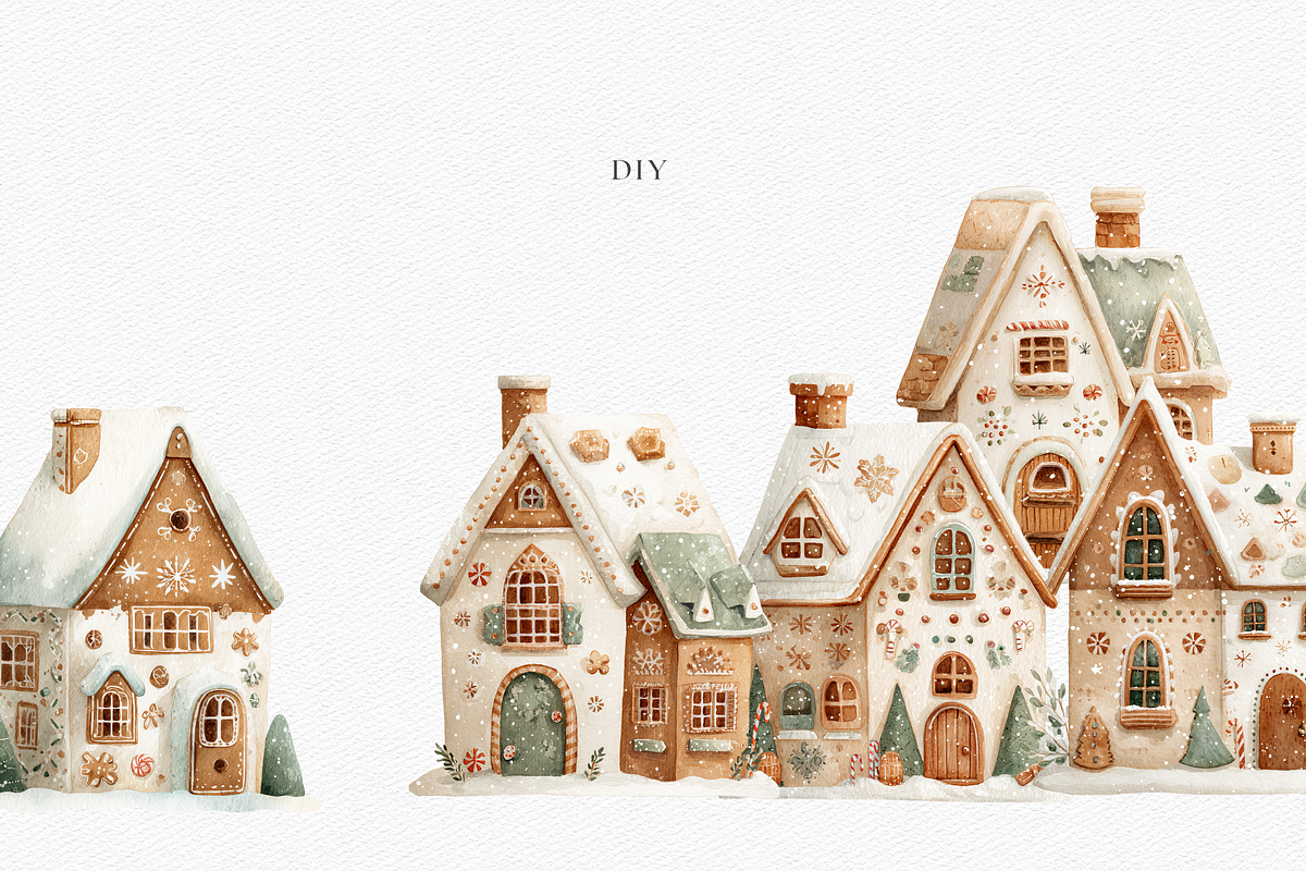 Watercolor Retro Gingerbread House, a Decorative Illustration by ThaismotaCreativeCo (Photo 5 of 10)