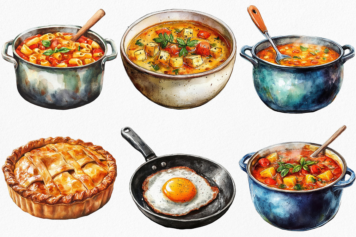 Watercolor Cozy Cooking Clipart, an Illustration by Canvas Craft (Photo 3 of 7)
