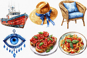 Watercolor Mediterranean Clipart, an Illustration by Canvas Craft (Thumbnail 2 of 7)