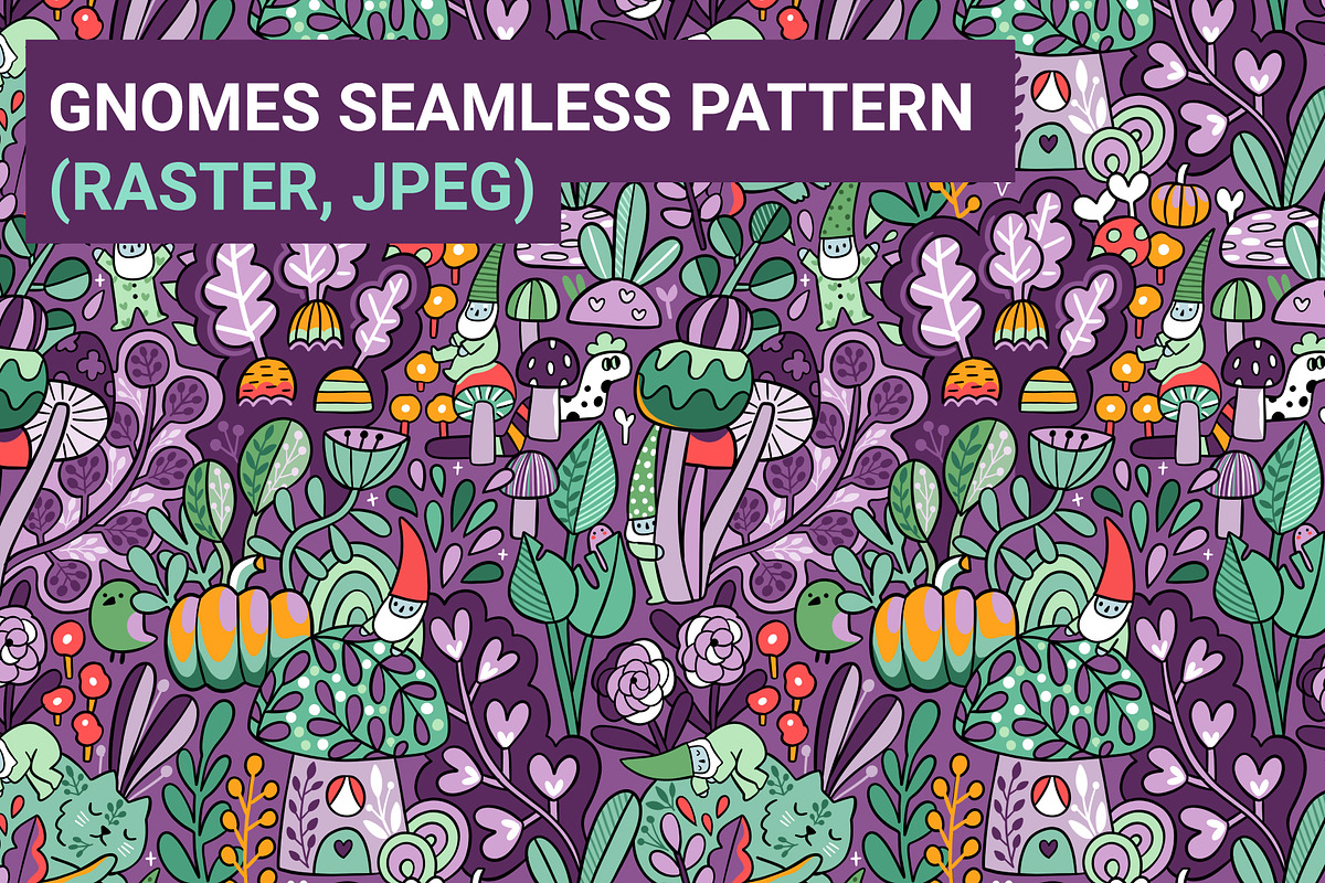 Gnomes raster seamless pattern, a Pattern Graphic by kostolom3ooo