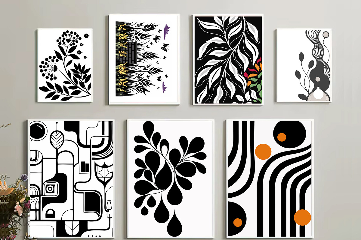 Black Abstract Botanical Wall Art, a Wallpaper Graphic by Helospace (Photo 4 of 10)