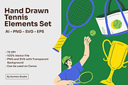 HAND DRAWN TENNIS ELEMENTS SET, an Object Graphic by Gumico Studio. (Thumbnail 1 of 3)