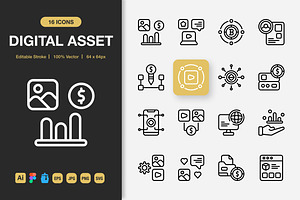 Digital Asset Outline Icons, an Icon by Spacepixel Creative