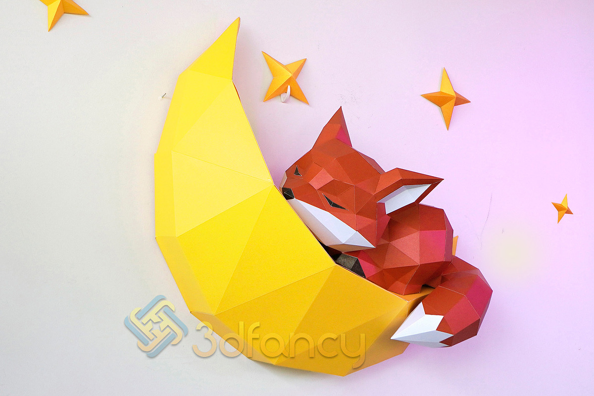 3D Fox Sleepy On The Moon Papercraft, a Templates & Theme by 3Dfancy (Photo 3 of 4)