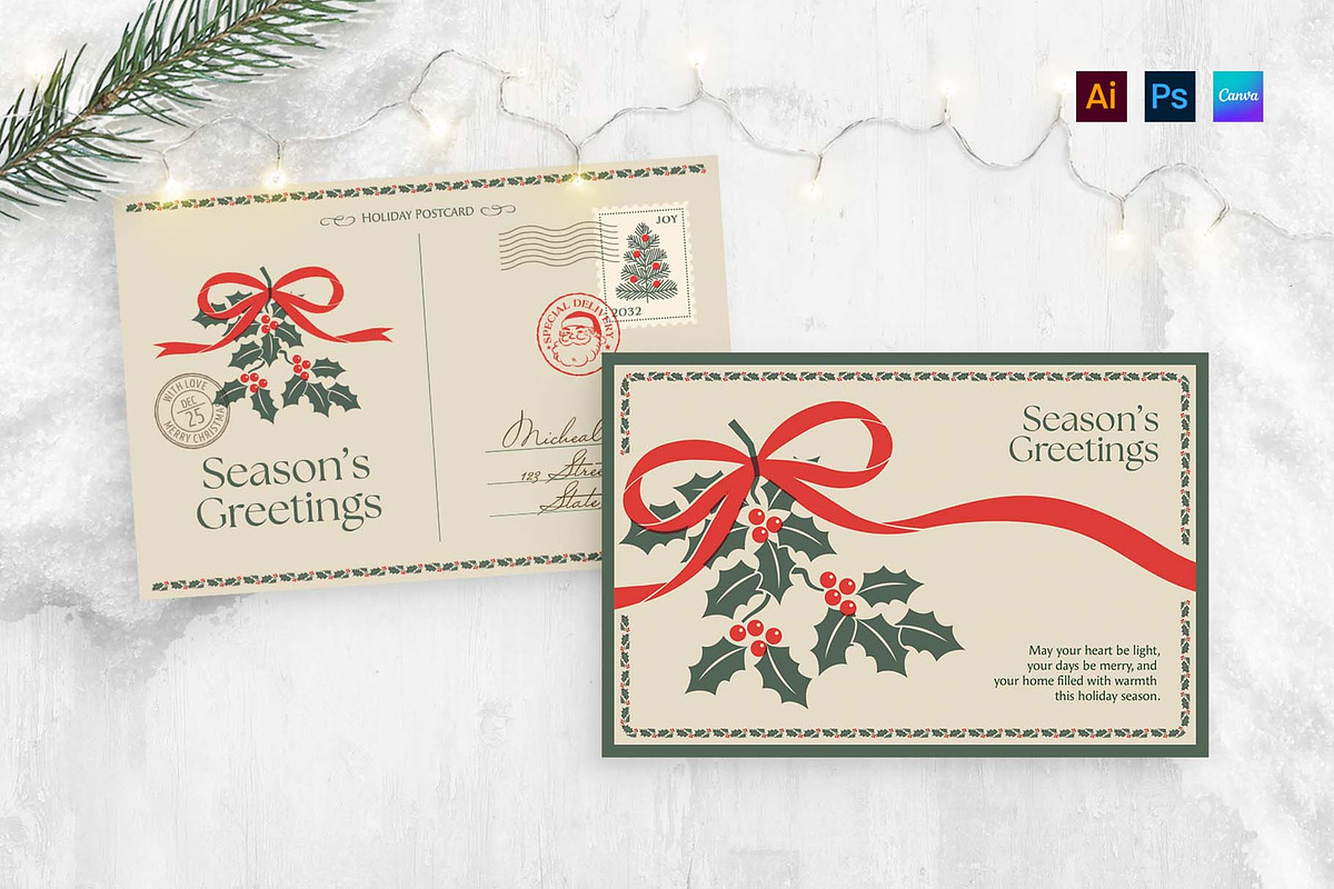 Christmas Vintage Travel Postcard, a Card Template by BrandPacks (Photo 2 of 5)