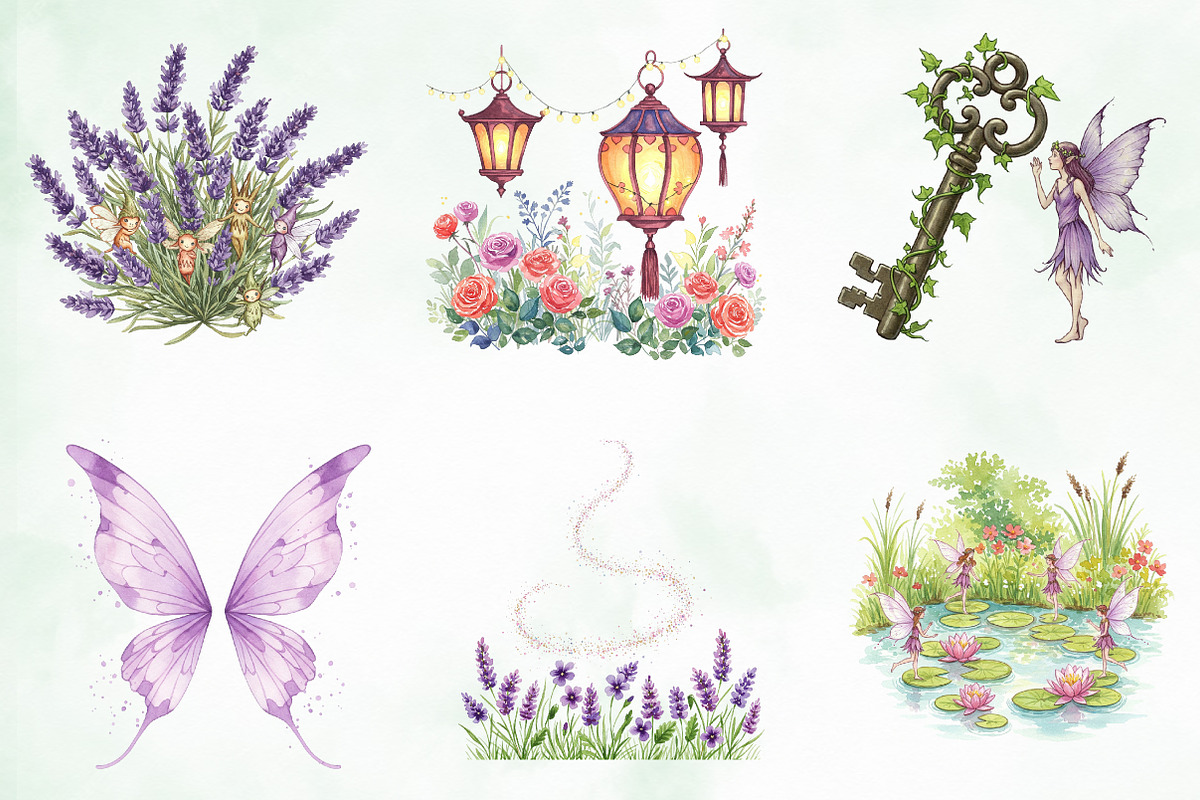 Watercolor Magical Garden Purple Png, an Illustration by Creative Art (Photo 7 of 7)