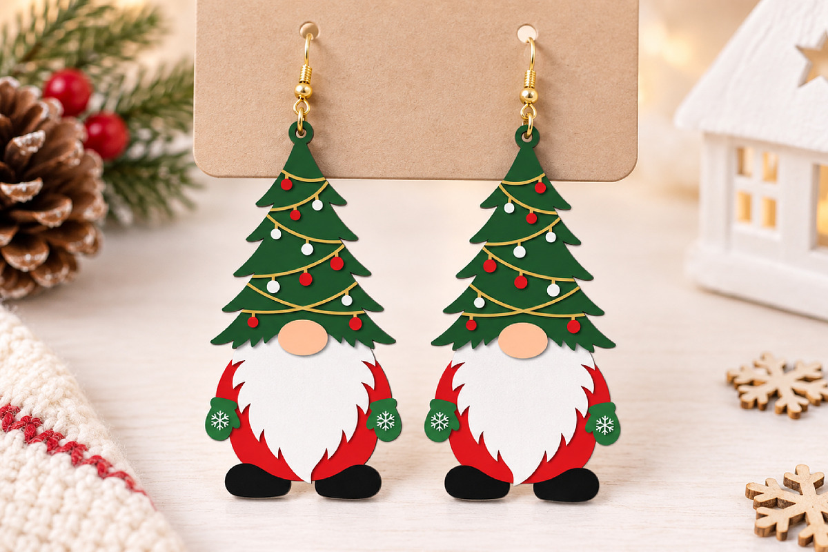 Christmas Gnome Earrings Laser Cut, a Seasonal Illustration by Canvas Craft (Photo 3 of 4)