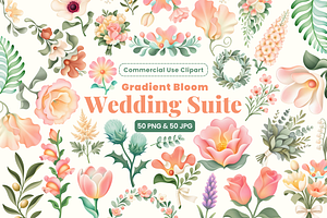50 Gradient Wedding Floral Clipart
