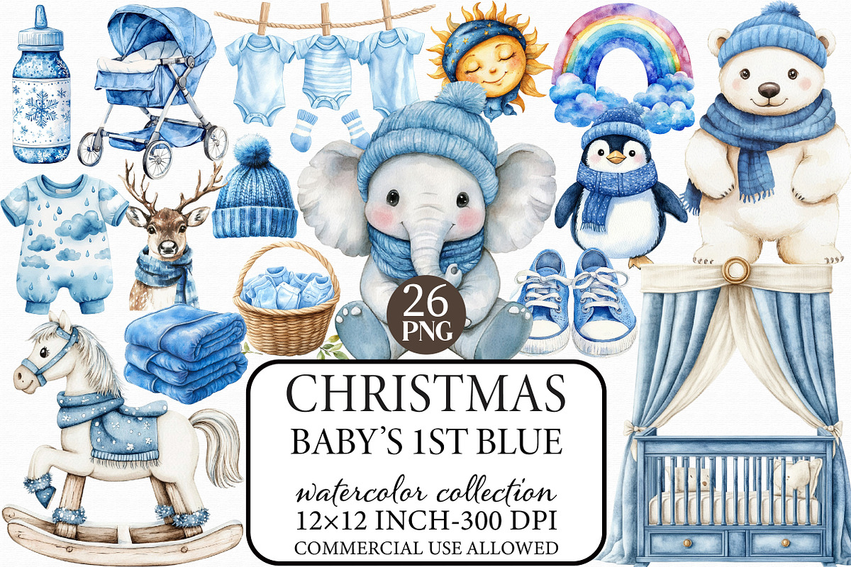 Baby’s 1st Blue Christmas Clipart, an Illustration by Libby Wishes (Photo 1 of 7)