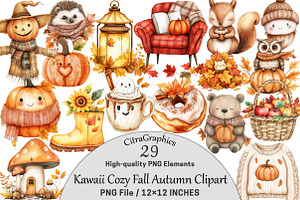 Kawaii Cozy Fall Autumn Clipart