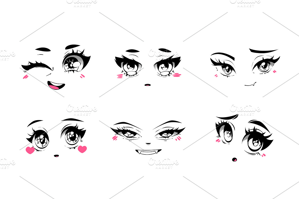 Kawaii facial expressions with anime, a Person Illustration by art PVP - market