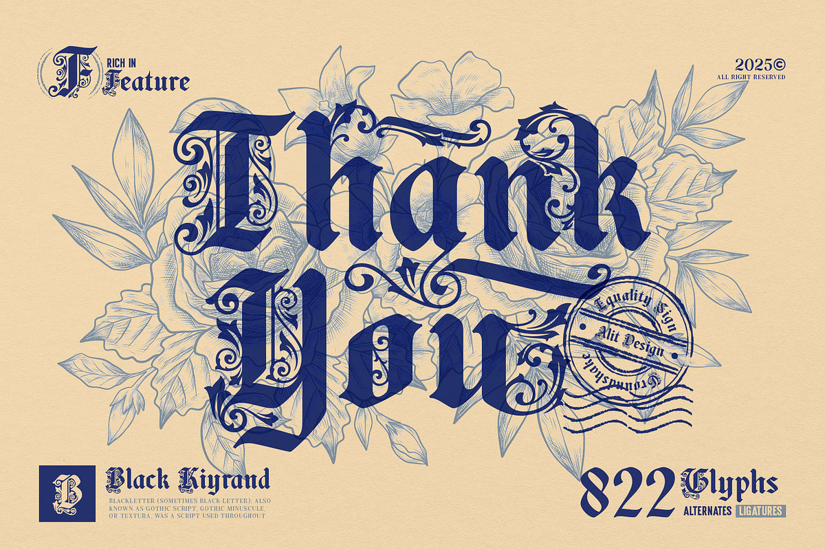 Black Kiyrand Typeface, a Blackletter Font by alit design (Photo 17 of 17)