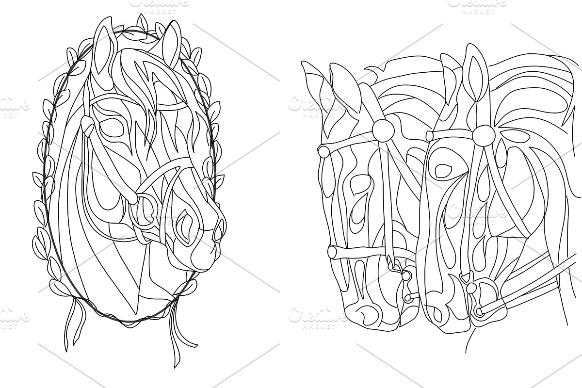 Colouring - Hand-drawn horses Set 2, an Animal Illustration by BreadlessPixels (Photo 3 of 3)