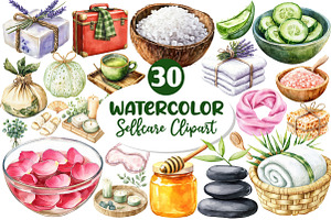 Watercolor Selfcare Clipart, an Illustration by Dream Creation