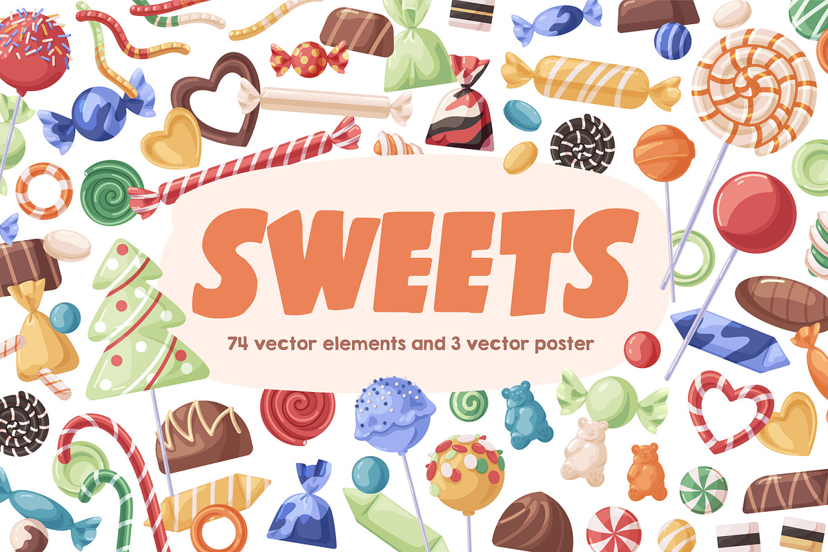 Sweets and candies set + posters, a Food Illustration by Good Studio