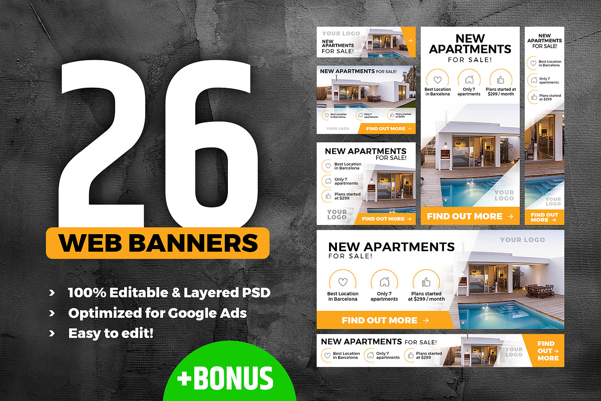 Banners Pack 26 sizes for Google Ads, a Templates & Theme by Better Be a Designer (Photo 1 of 3)
