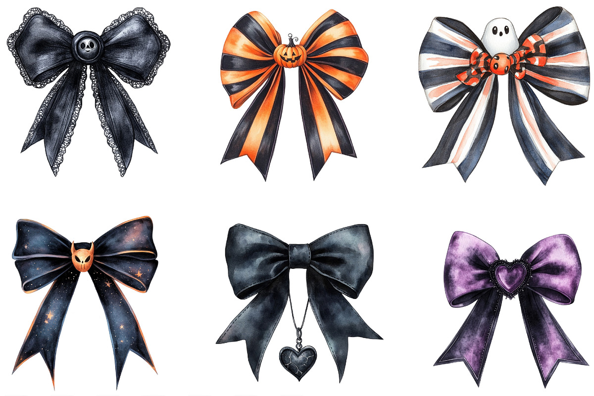 Gothic Halloween Bows Clipart, an Illustration by Designking (Photo 2 of 4)