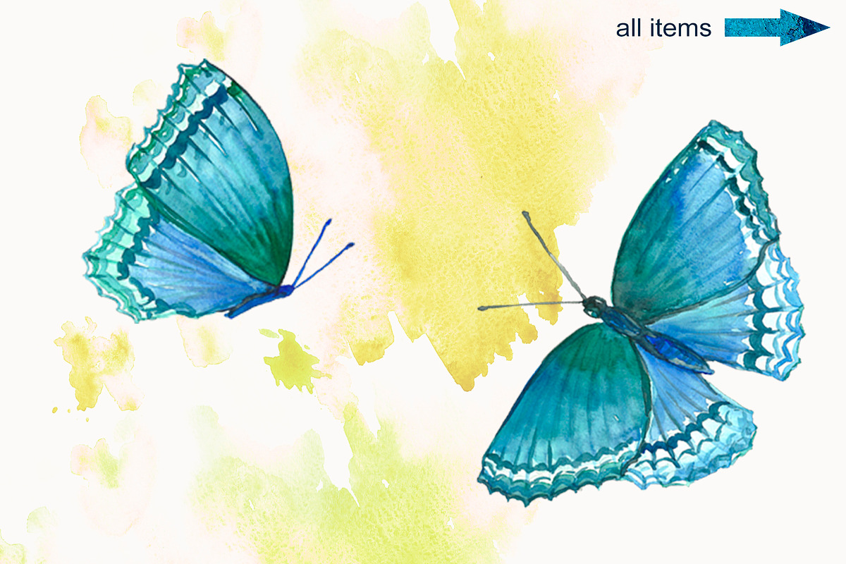 Blue watercolor butterflies, a Decorative Illustration by Art Watercolor (Photo 3 of 5)