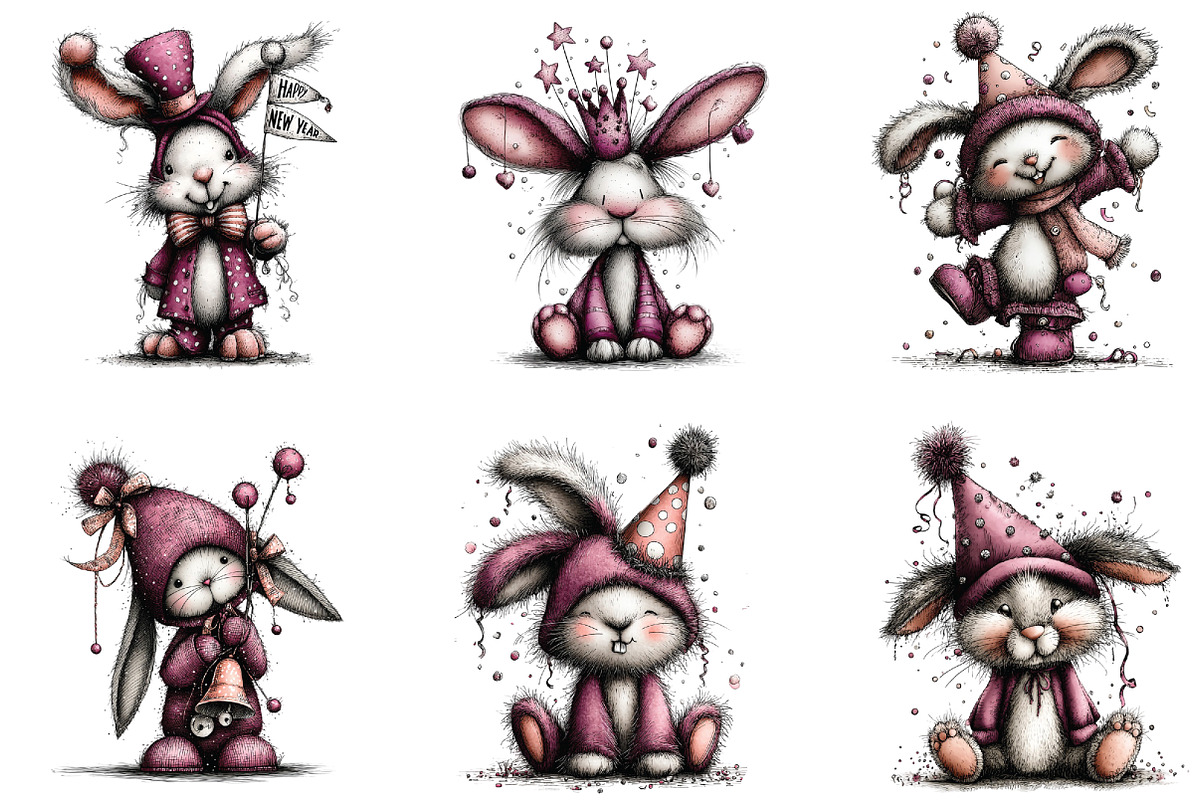Whimsical New Year Bunny Clipart, an Illustration by CraftArtStudio (Photo 4 of 6)